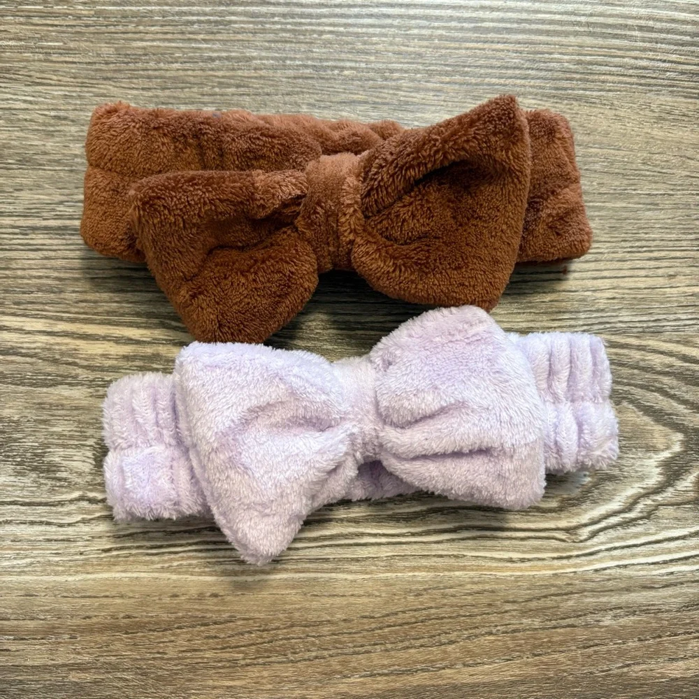 Spa Plush Headbands Set of 2 Brown and Lilac  NWT